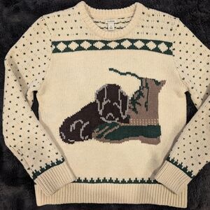 Cream and Green Graphic Sweater